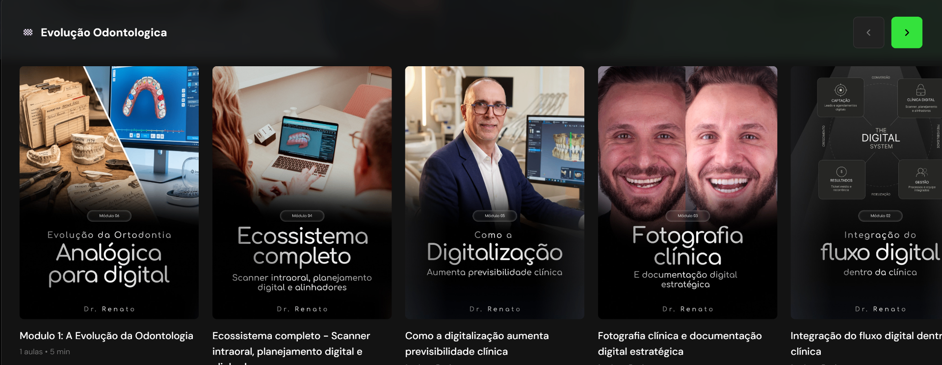 Grade curricular do curso Evolução Odontológica